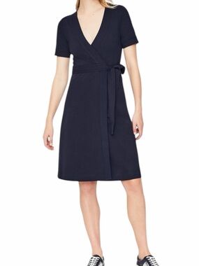 Boden "Mira" Navy Blue  Ponte Classic Wrap Tie Short Sleeve Dress 10R